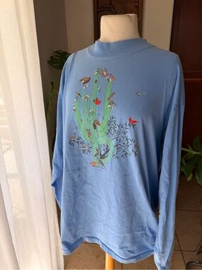 Vintage 80s Cactus Birds Nature Sweatshirt XL Made USA Single Stitch